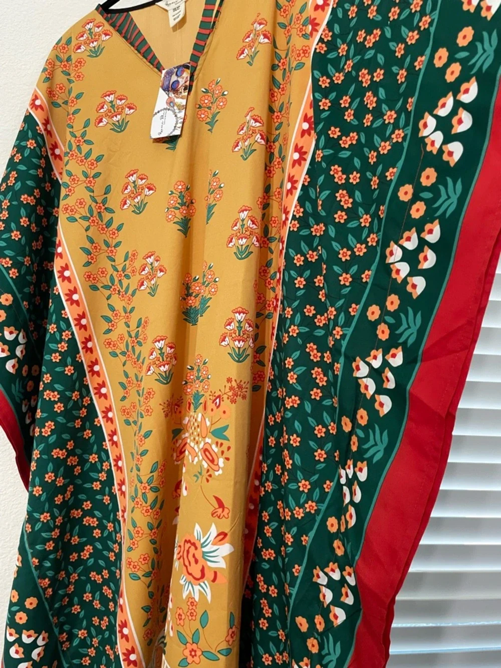 Boho Floral V-Neck Maxi Dress in Mustard and Green - Picture 10 of 10